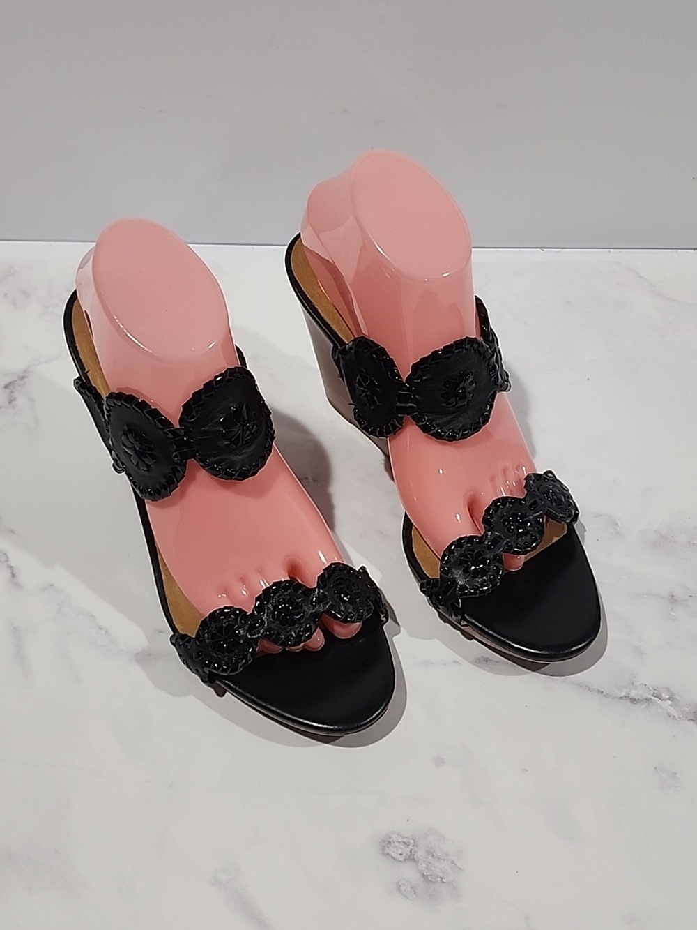Jack Rogers Wedge Heel Woman’s Sandals Black Faux Leather
